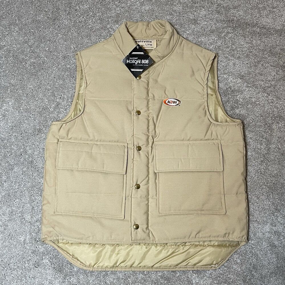 VTG The Louisville Line Puffer Vest Men Large Tan A&W Root Beer Workwear USA 80s